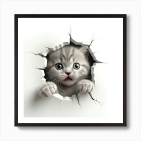 Kitten Peeking Out Of A Hole 3 Art Print