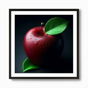Red Apple On Black Background Art Print