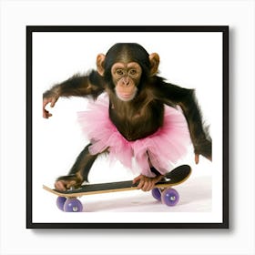 Chimpanzee On Skateboard 1 Art Print