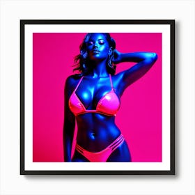 Gorgeous Abstract Neon Pink Bikini Woman Art Print