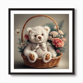 Teddy Bear In A Basket 1 Art Print