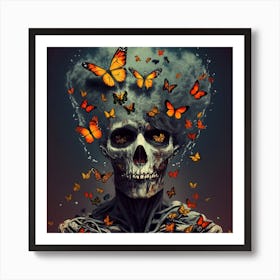 Skeleton With Butterflies Art Print