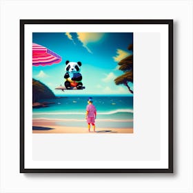 FLYING PANDA BEAR ON SURFBOARD Art Print