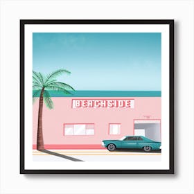 Retro Beachside Postcard Square Art Print