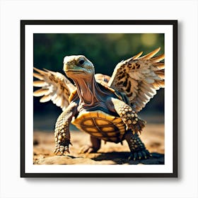 Tortoise Flapping His New Wings And Lifting Off Into The Sky Art Print