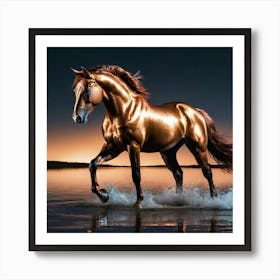 Whole Body Fantasy Hyper Realism Night A Metallic Copper Colored Horse In The So Francisco Rive(1) Art Print