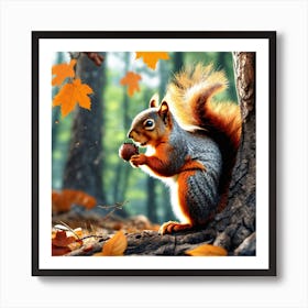 Squirrel In The Autumn Forest 7 Art Print