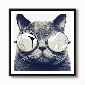 Cat Wearing Hippie Sunglasses Cat Kitten Dog Cuteness Animals Mammal Animal Art Print