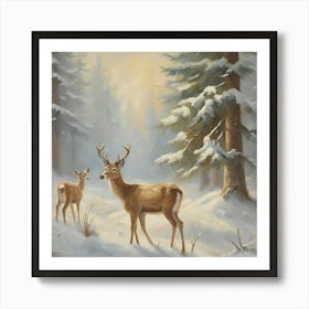 Deer In The Snow 1 Art Print