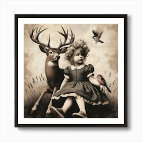 Little Girl And Deer Art Print