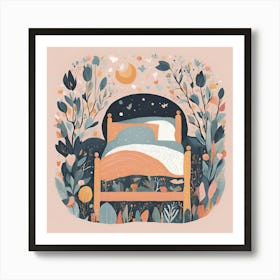 Bed In The Forest Art Print