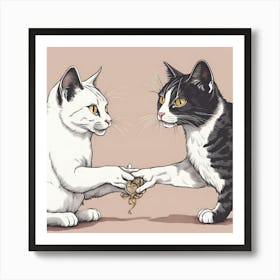 A cat gives a cat a wedding ring Art Print