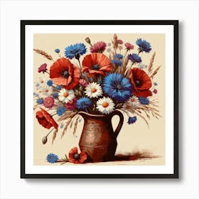 Poppies In A Vase, Acrylic Style Painting 3 Art Print