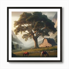 Horses Grazing In A Field 1 Art Print