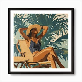 Relaxing Woman In A Straw Hat - expressionism 2 Art Print