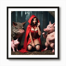 Red Riding Hood And Pigs Art Print