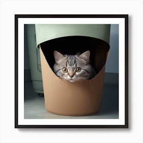 Cat, cute, hide and seek, hiding in the trash can, showing its head Art Print