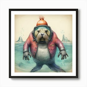 Seal In A Diving Suit Art Print