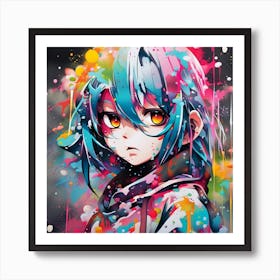 Anime Girl With Paint Splatters Art Print