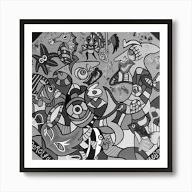 Abstract Figurative / Black & White / Zodiac Sign Pisces / 40x40cm Art Print