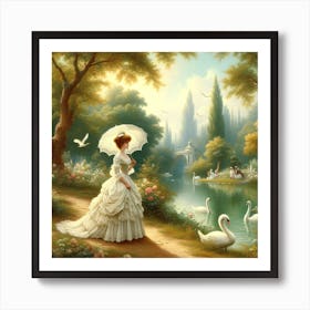 Swans In The Park 2 Art Print