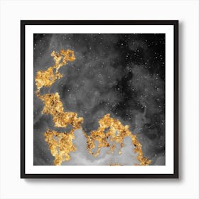 100 Nebulas in Space with Stars Abstract in Black and Gold n.109 Art Print