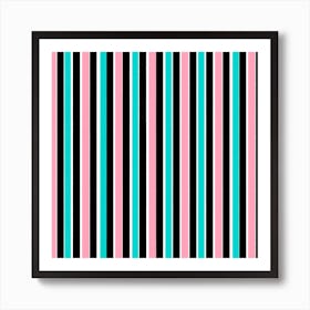 Stripes in Black Pink and Blue Art Print