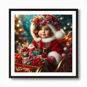 Christmas Girl In Sleigh Art Print