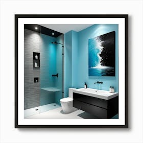 Baño Moderno Al Tono Azul Art Print