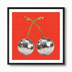 Retro Mirrorball Disco ball Cherries, 70s vibes, retro vibes cherries Art Print