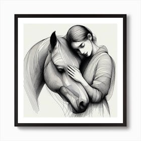 Woman Hugging A Horse Art Print