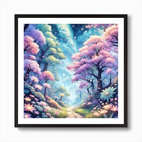 A Fantasy Forest With Twinkling Stars In Pastel Tone Square Composition 118 Art Print