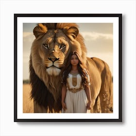 Lion And Woman Art Print