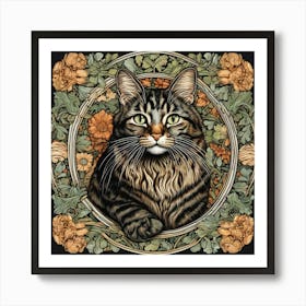 william morris inspired victorian Cat Art Print