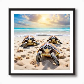 Turtles On The Beach Art Print