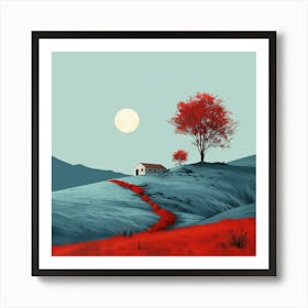 Red House On A Hill - city wall art, colorful wall art, home decor, minimal art, modern wall art, wall art, wall decoration, wall print colourful wall art, decor wall art, digital art, digital art download, interior wall art, downloadable art, eclectic wall, fantasy wall art, home decoration, home decor wall, printable art, printable wall art, wall art prints, artistic expression, contemporary, modern art print, Art Print