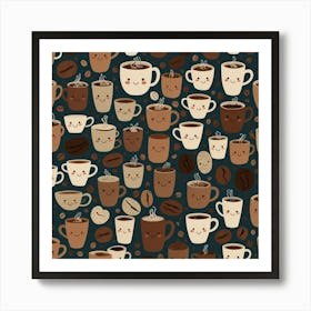 Kawaii Coffee Pattern 2 Art Print