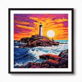 Lighthouse At Sunset Art Print