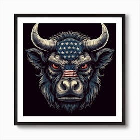 Bull Head American Flag 1 Art Print