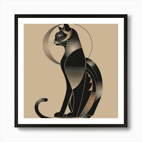 Cat With Crescent Moon Art Print