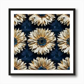 Sunflowers On A Blue Background Art Print