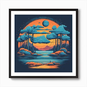 Sunset Over The Lake 1 Art Print