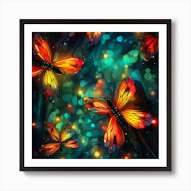 Colorful Butterflies On A Dark Background Art Print