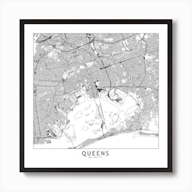 Queens White Map Square Póster