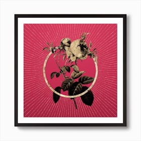 Gold Pink Cabbage Rose de Mai Glitter Ring Botanical Art on Viva Magenta n.0276 Art Print