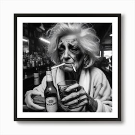 Old Lady Smoking A Cigarette 2 Art Print