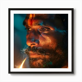 Hindu Man Holding A Candle Art Print