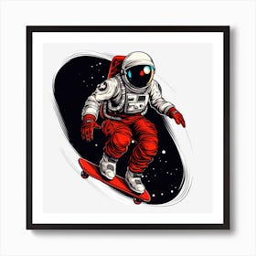 Astronaut Skateboarding Art Print