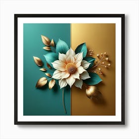 Gold And Teal Flower Art Print