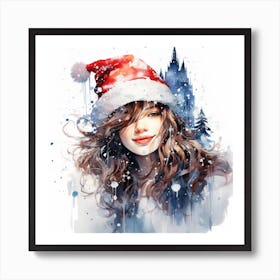 Christmas Girl In Santa Hat Art Print